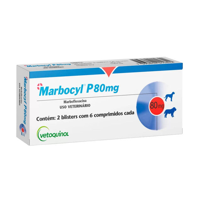 Antibiótico Marbocyl P 80 mg para Cães e Gatos Vetoquinol 12 comprimidos