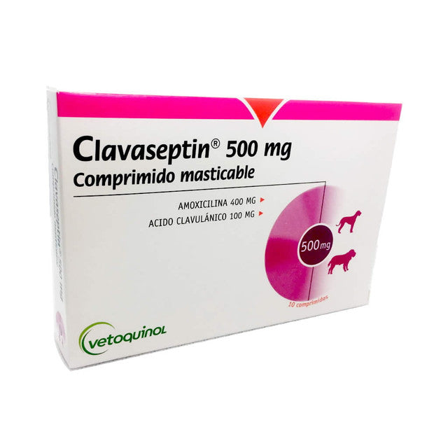 Antibiótico Clavaseptin P 500 mg para Cães e Gatos Vetoquinol 10 comprimidos