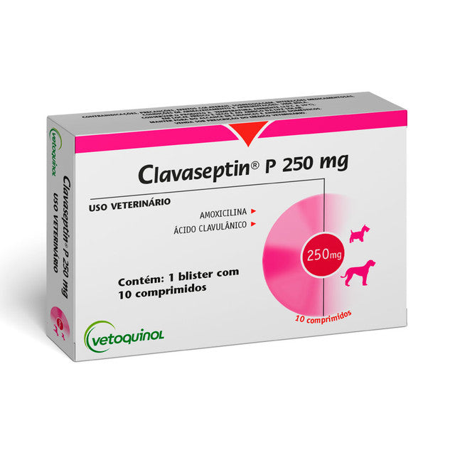 Antibiótico Clavaseptin P 250 mg para Cães e Gatos Vetoquinol 10 comprimidos