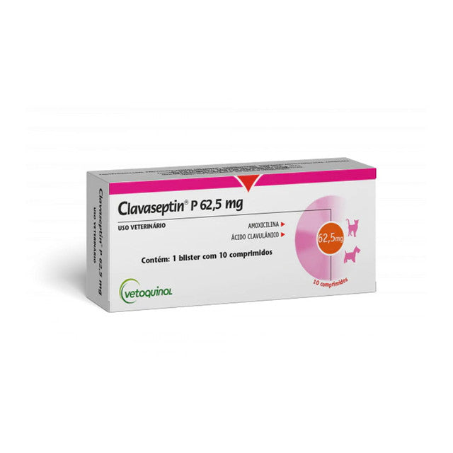 Antibiótico Clavaseptin P 62,5 mg para Cães e Gatos Vetoquinol 10 comprimidos