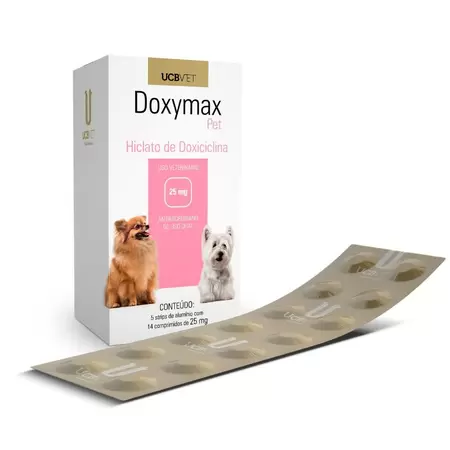 Antibiótico UCBVET Doxymax Pet Hospitalar para Cães 25 mg 70 Comprimidos