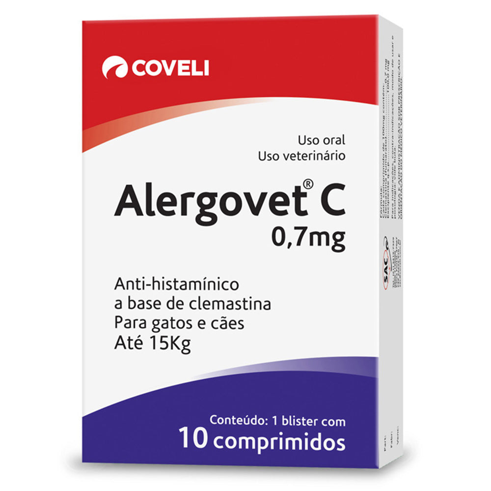 Antialérgico Coveli Alergovet C 0,7 mg para Cães e Gatos até 15 Kg