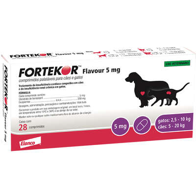 Insuficiências Cardíacas e Renais Elanco Fortekor Flavour Cães e Gatos 5 mg 28 Comprimidos