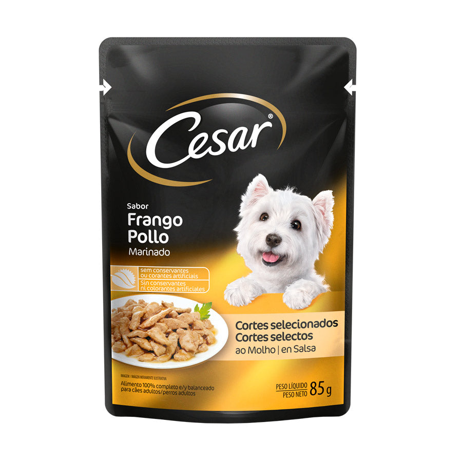 Ração Úmida Cesar Sachê Cortes Selecionados Frango Marinado ao Molho Para Cães Adultos 85 g