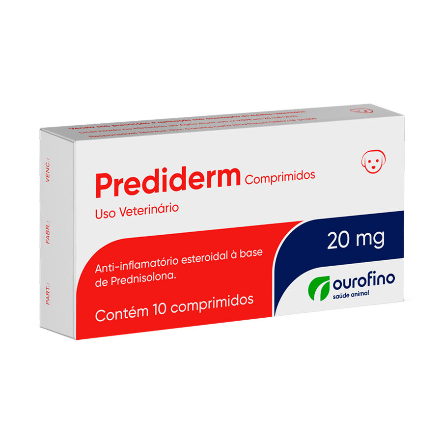 Anti-Inflamatório Ourofino Prediderm para Cães 20 mg 10 Comprimidos