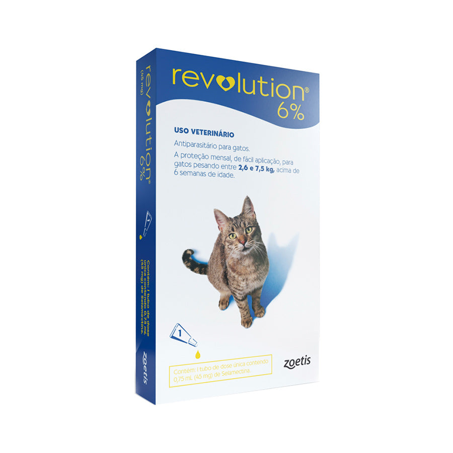 Antipulgas Revolution Zoetis 6% para Gatos de 2,6 a 7,5 Kg 0,75 mL