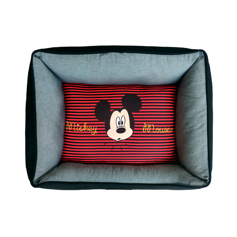 Cama Fábrica Pet Quadrada Listra Mickey Preta