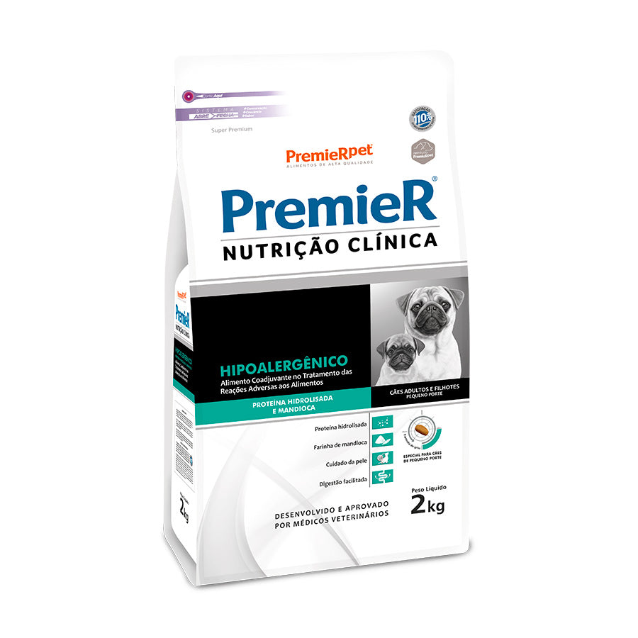 Ração PremieR Nutrição Clínica Hipoalergênica Proteína Hidrolisada Cães Pequenos Mandioca