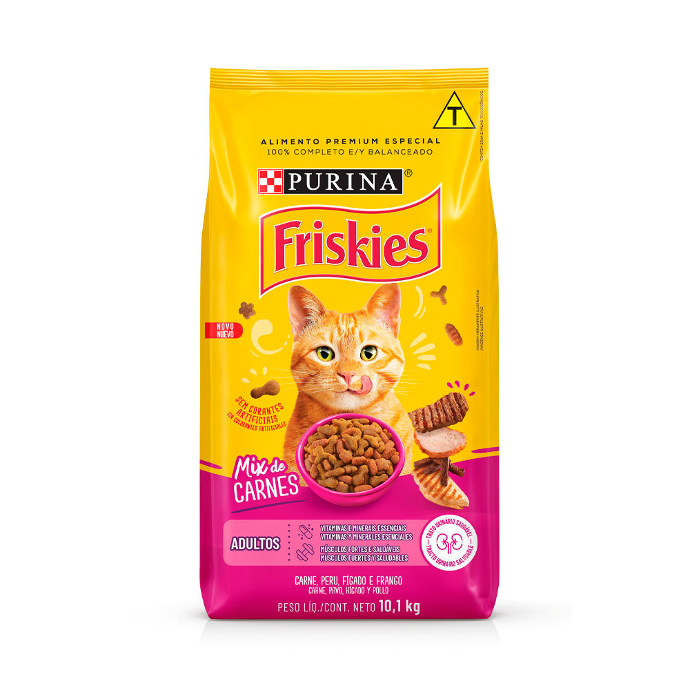 Ração Friskies Mix de Carne para Gatos Adultos Sabor Carne, Peru, Fígado e Frango 10,1 kg