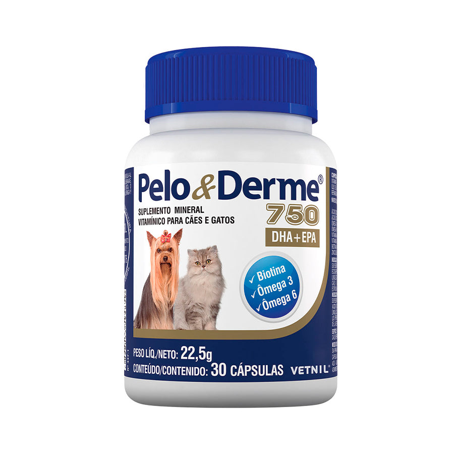 Suplemento Vitamínico Vetnil Pelo e Derme 750 mg DHAEPA para Cães e Gatos