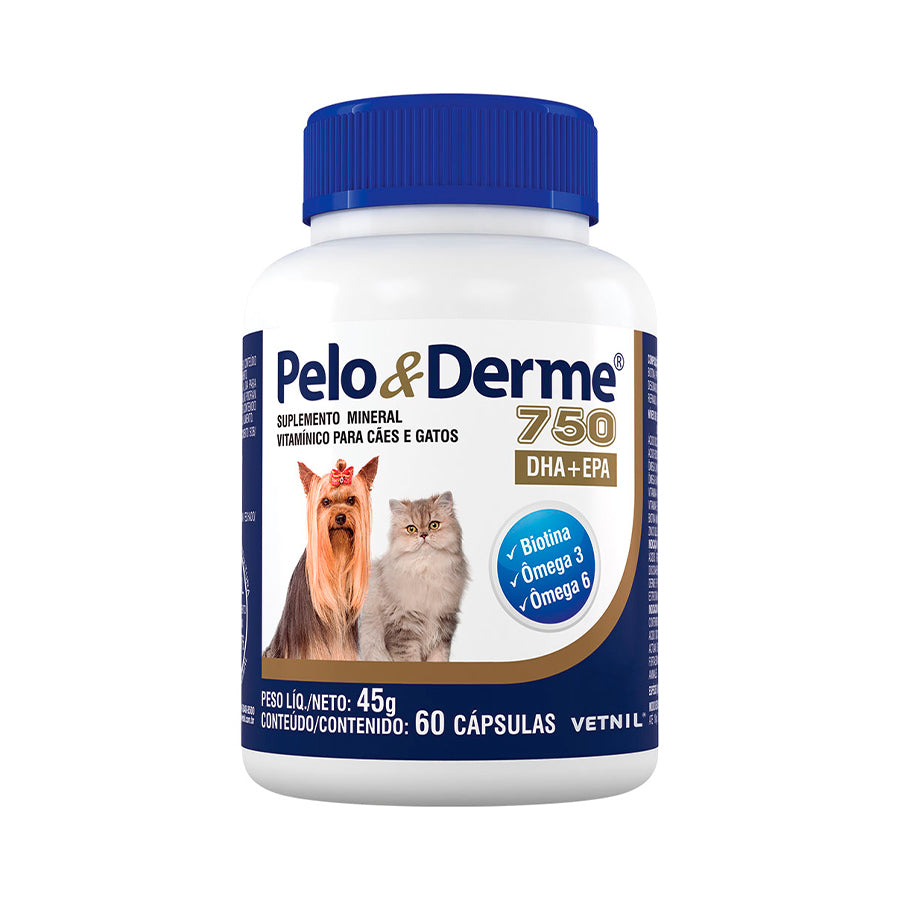 Suplemento Vitamínico Vetnil Pelo e Derme 750 mg DHAEPA para Cães e Gatos