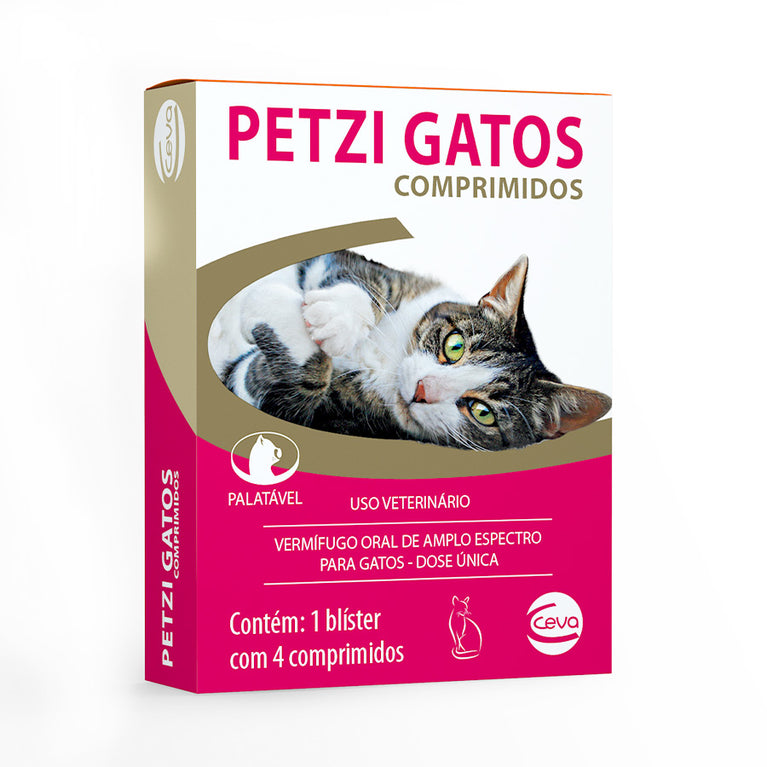 Vermífugo Petzi Gatos Ceva para Gatos 4 Comprimidos