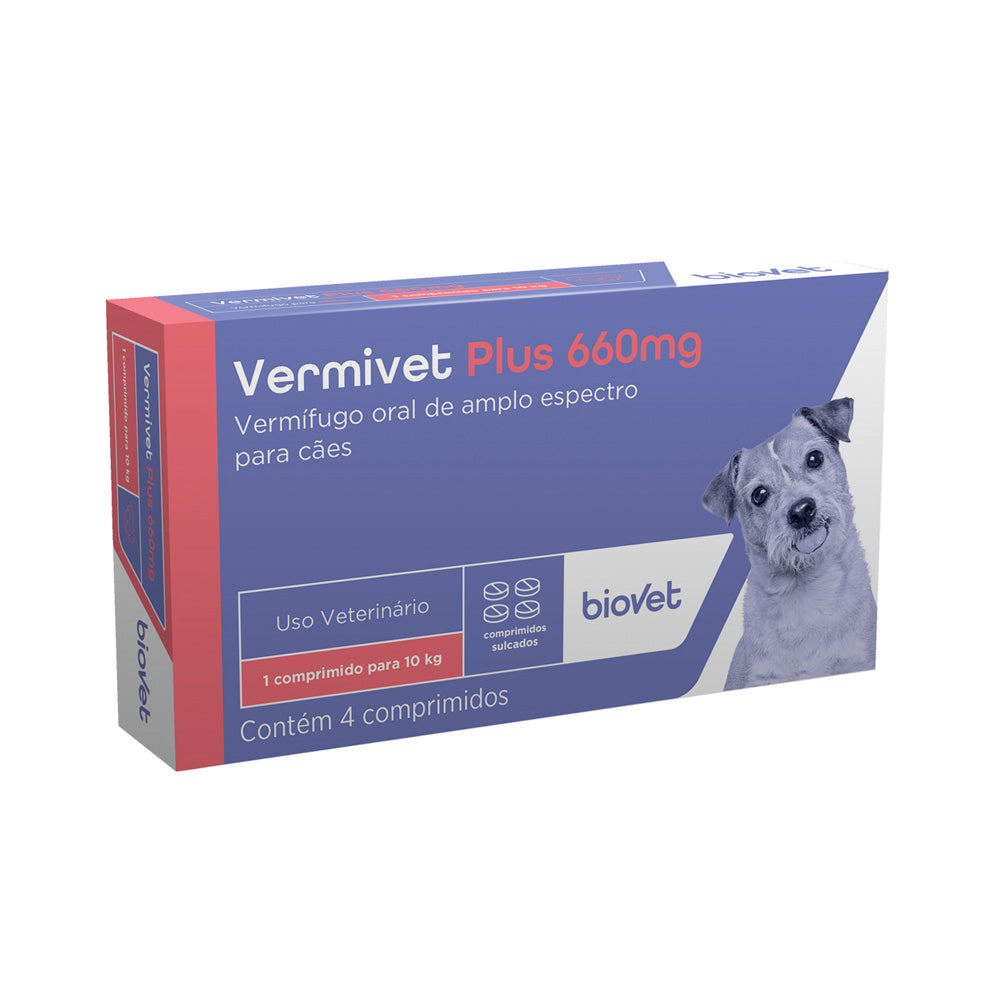 Vermífugo Biovet Vermivet Plus 660 mg para Cães com 4 Comprimidos