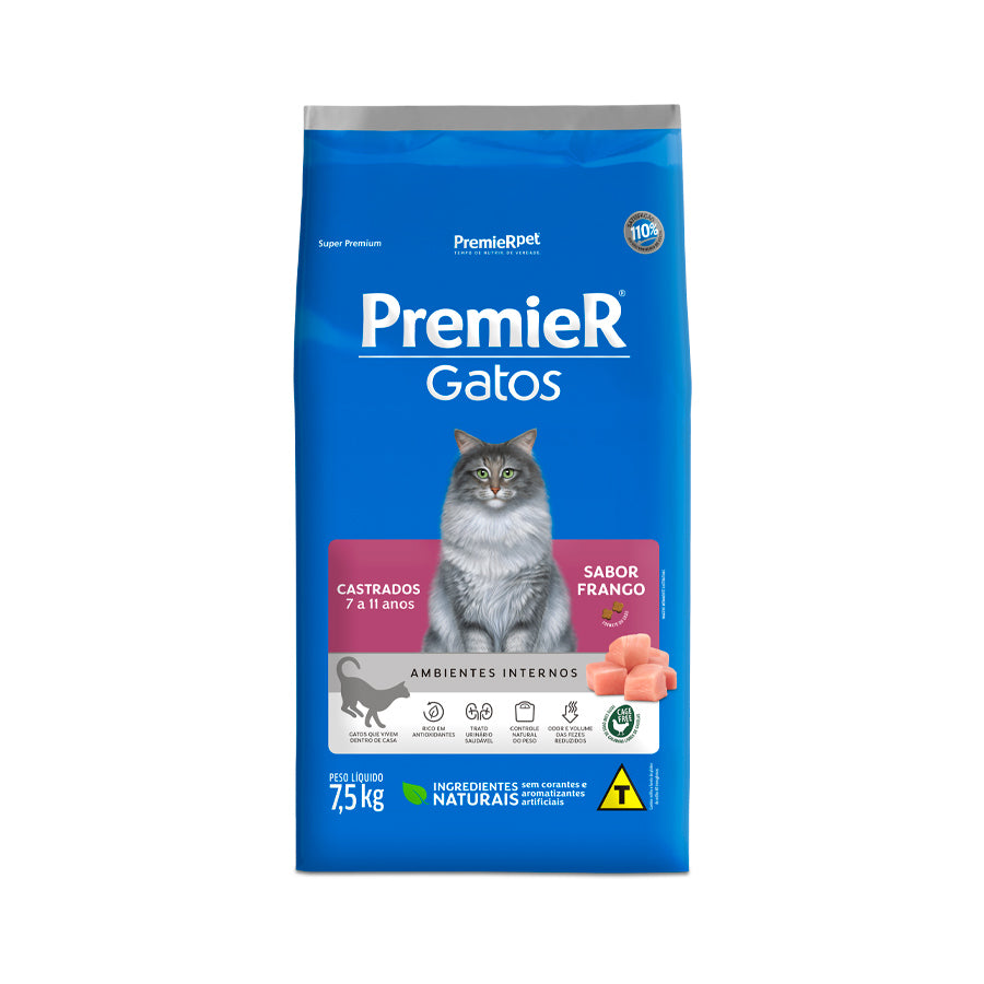 Ração PremieR Ambientes Internos para Gatos Castrados de 7 a 11 Anos Sabor Frango