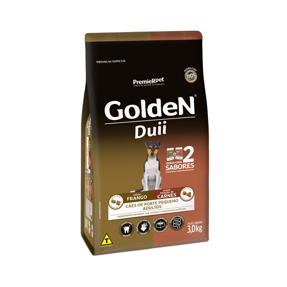 Ração Golden Duii Mini Bits para Cães Adultos de Porte Pequeno Frango e Seleção de Carnes