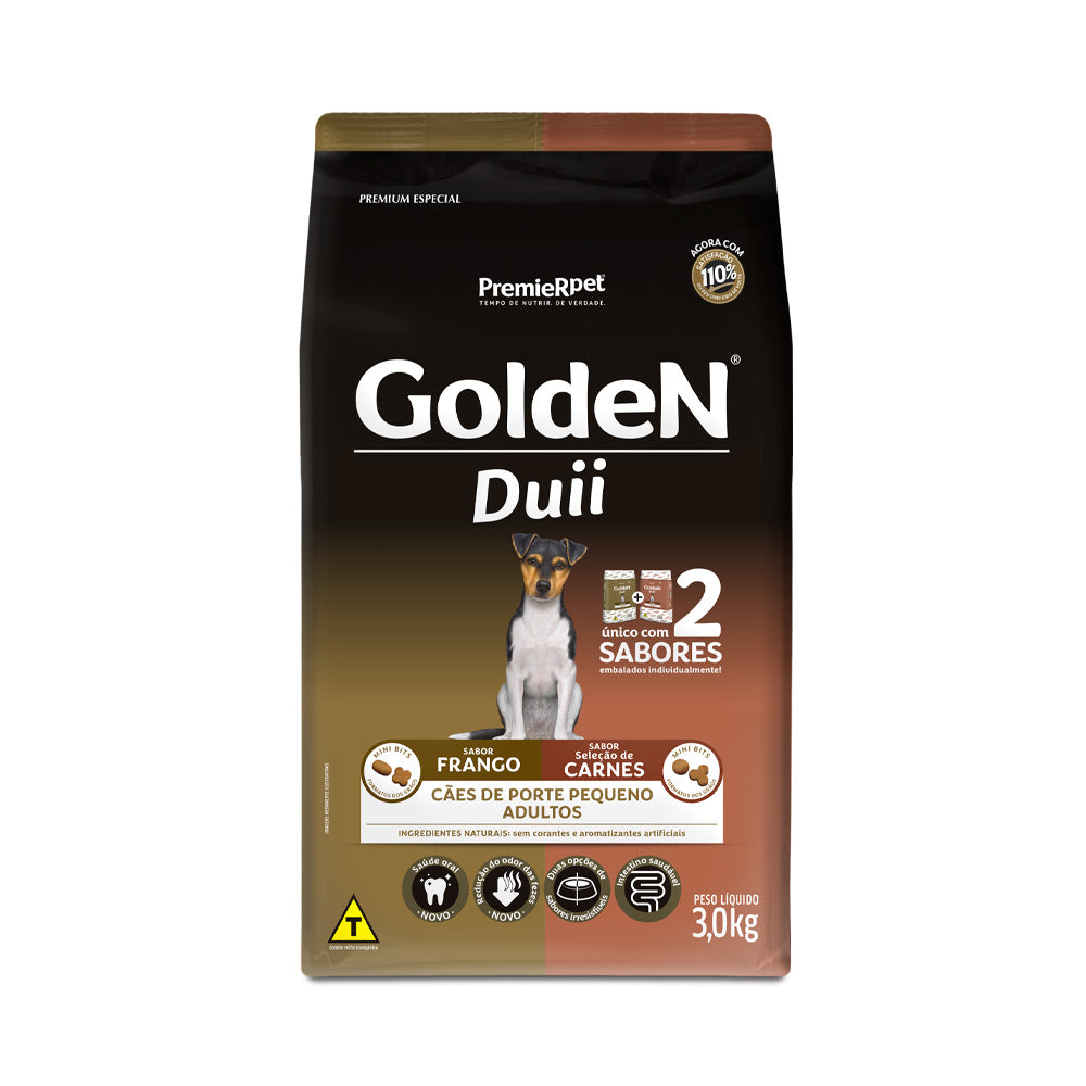 Ração Golden Duii Mini Bits para Cães Adultos de Porte Pequeno Frango e Seleção de Carnes