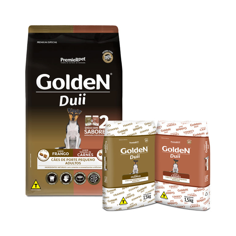 Ração Golden Duii Mini Bits para Cães Adultos de Porte Pequeno Sabor Frango e Seleção de Carnes 3 Kg