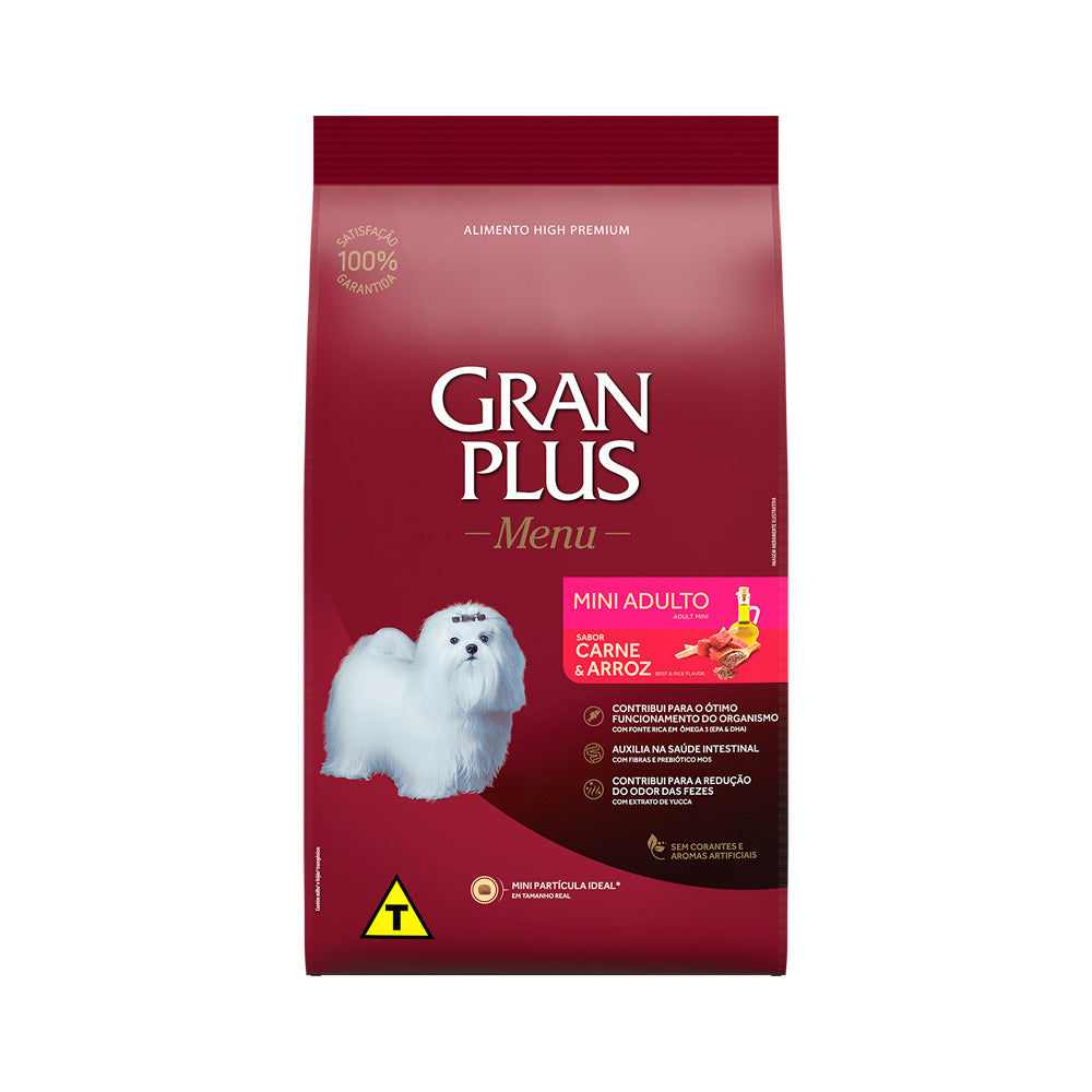 Ração GranPlus Menu para Cães Adultos de Porte Mini Sabor Carne e Arroz 3 Kg