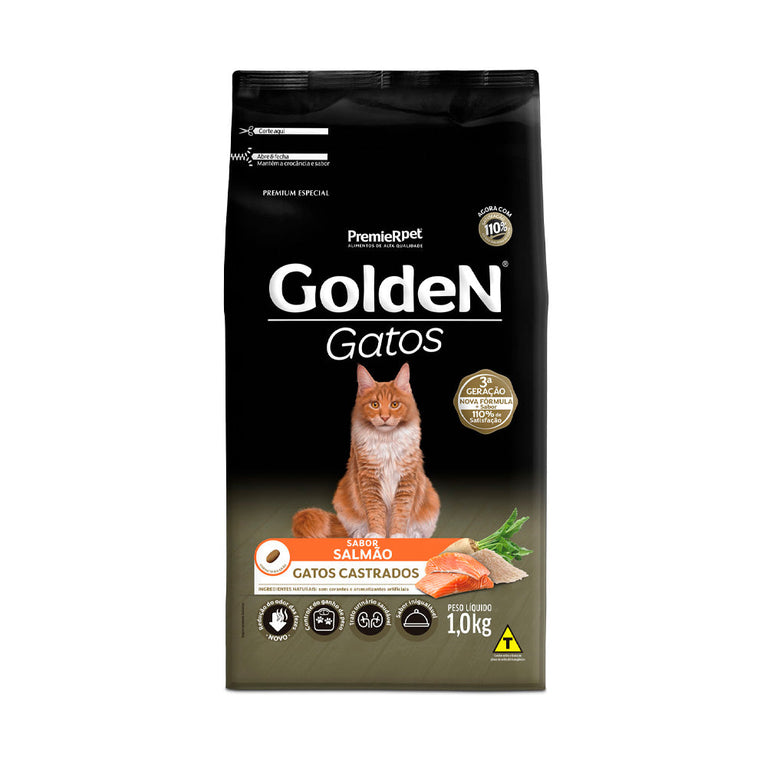 Ração Golden para Gatos Adultos Castrados Sabor Salmão