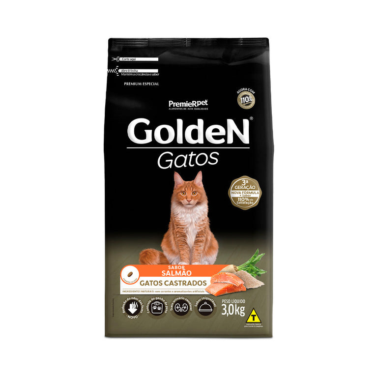 Ração Golden para Gatos Adultos Castrados Sabor Salmão