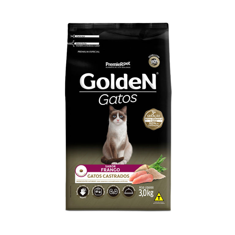 Ração Golden para Gatos Adultos Castrados Sabor Frango