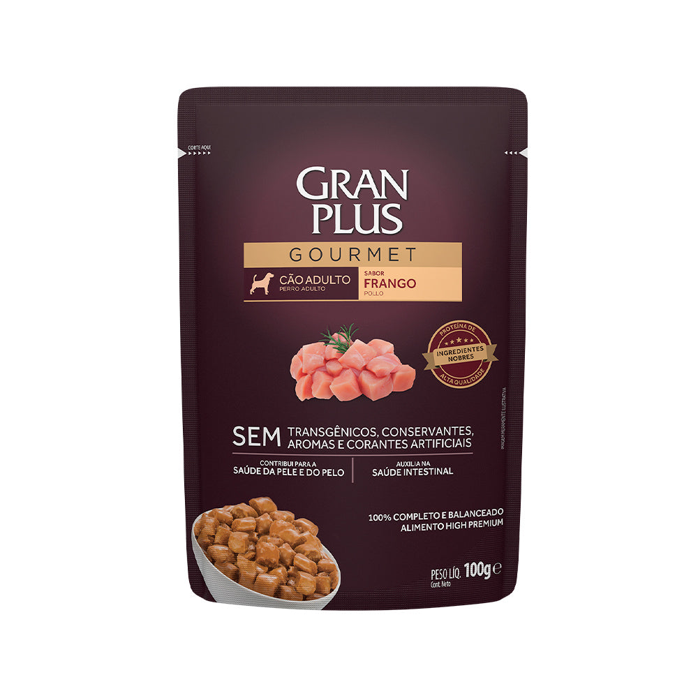 Ração Úmida GranPlus Gourmet para Cães Adultos Sabor Frango Sachê 100 g