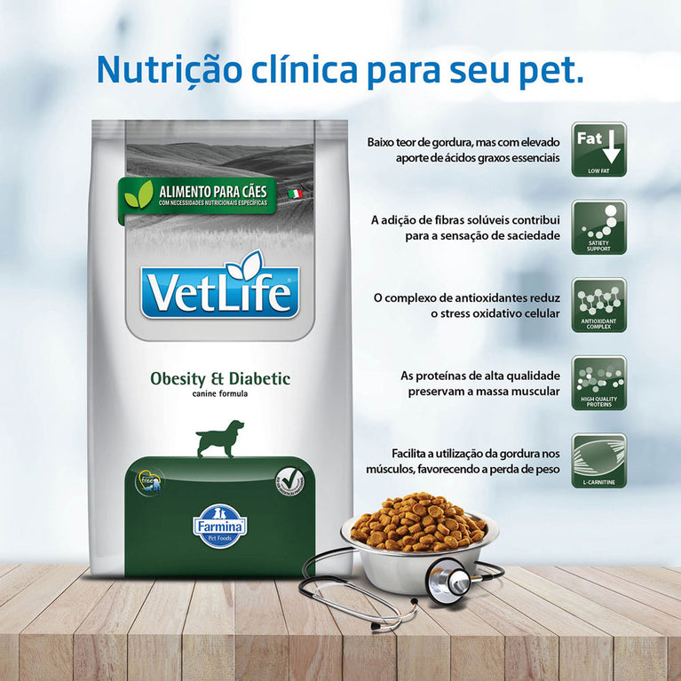 Ração para Cães Farmina Vet Life Natural Obesity & Diabetic Adultos