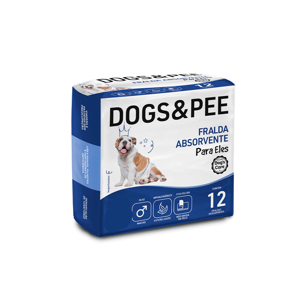 Fralda Descartável Higiênica Dog's & Pee para Cães Macho 12 Unidades