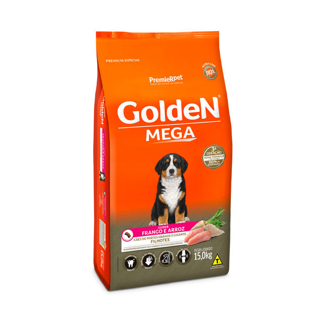 Ração Golden Mega para Cães Filhotes Raças Grandes Sabor Frango e Arroz - Loja Pet Mais