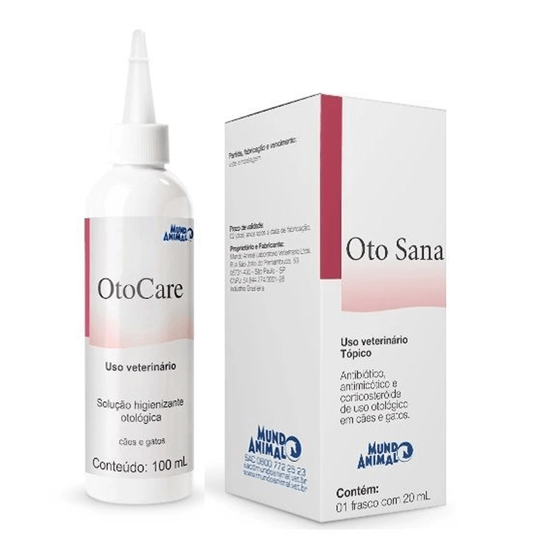 Kit Tratamento Mundo Animal Otológico Otocare E Otosana Para Cães e Gatos