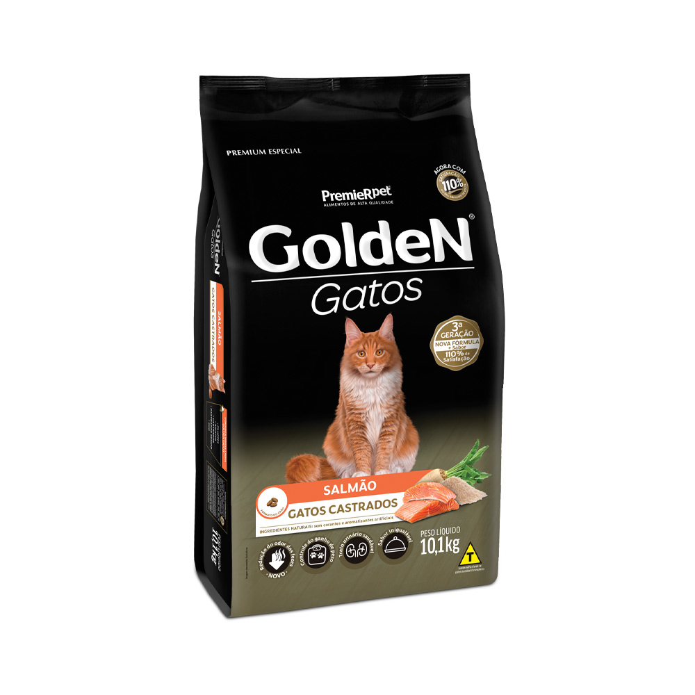 Ração Golden para Gatos Adultos Castrados Sabor Salmão - Loja Pet Mais