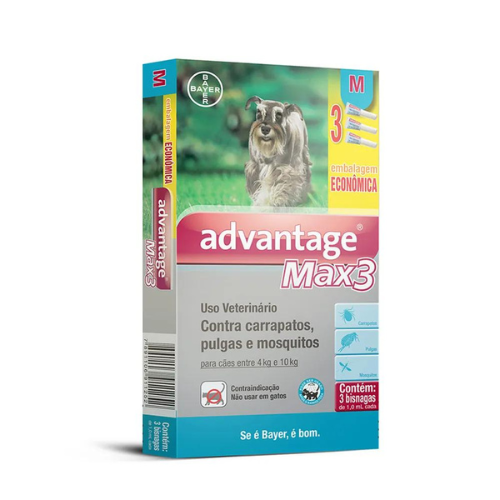 Antipulgas e Carrapatos Bayer Combo Advantage Max3 para Cães de 4 a 10 Kg 1,0 mL 3 Bisnagas