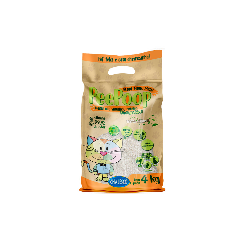 Areia Higiênica PeePoop Chalesco Biodegradável Mandioca Grãos Finos para Gatos 4 Kg