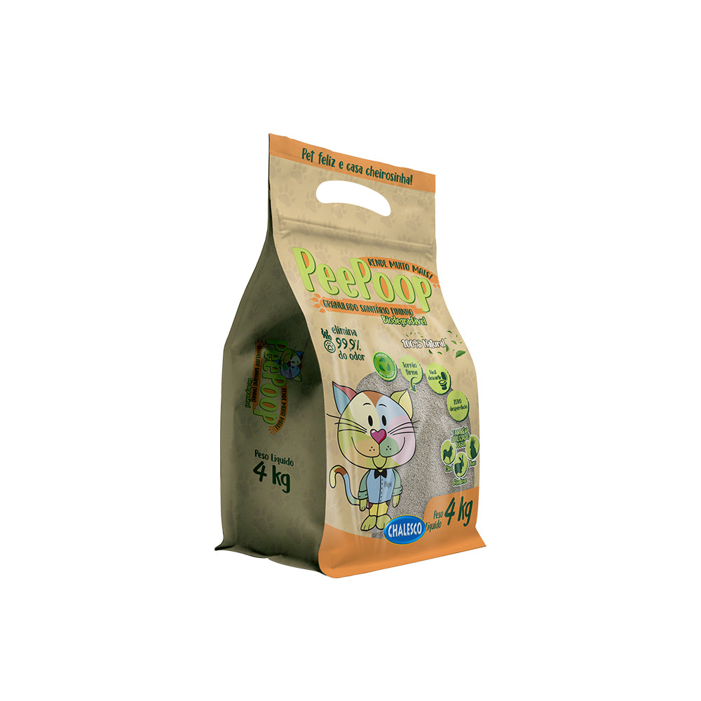 Areia Higiênica PeePoop Chalesco Biodegradável Mandioca Grãos Finos para Gatos 4 Kg