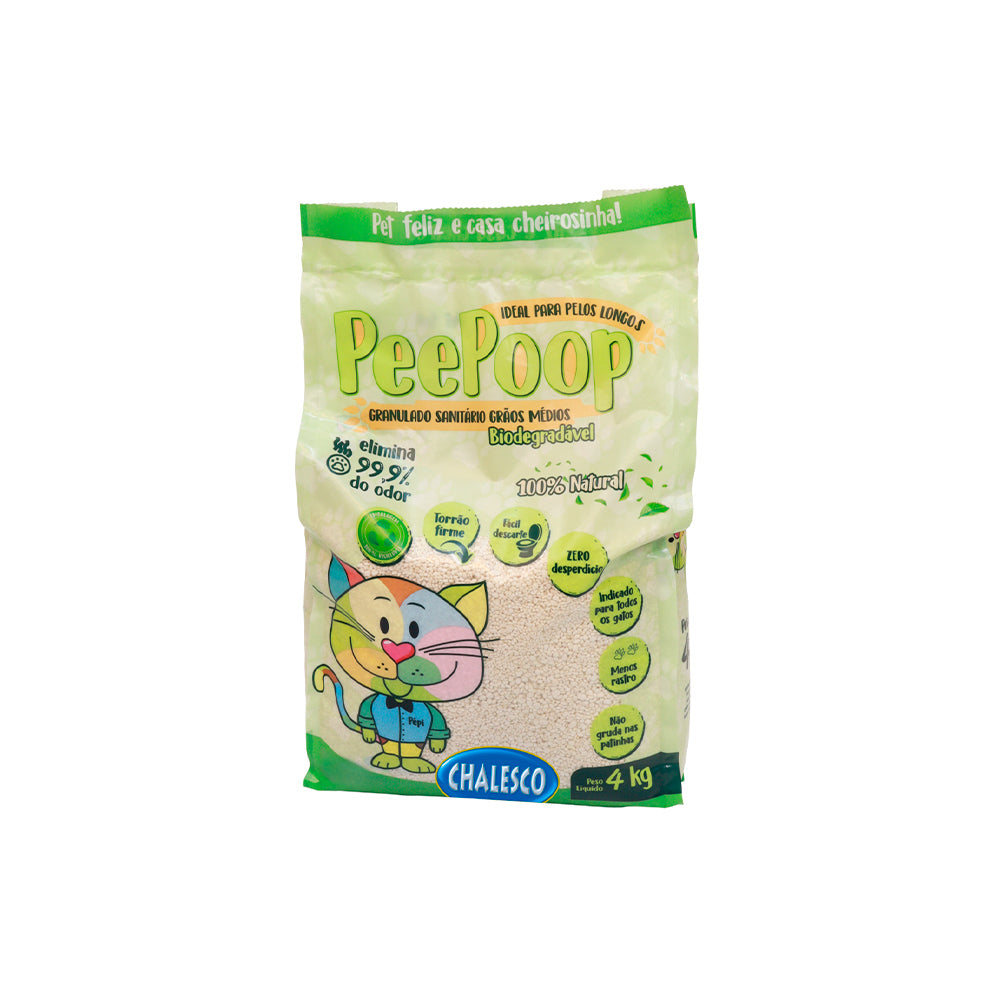 Areia Higiênica PeePoop Chalesco Biodegradável Mandioca Grãos Médios para Gatos 4 Kg