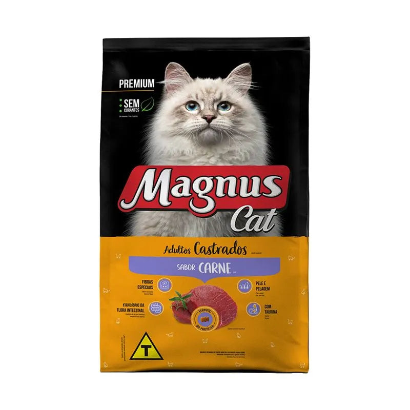 Ração Magnus Cat para Gatos Adultos Castrados Sabor Carne