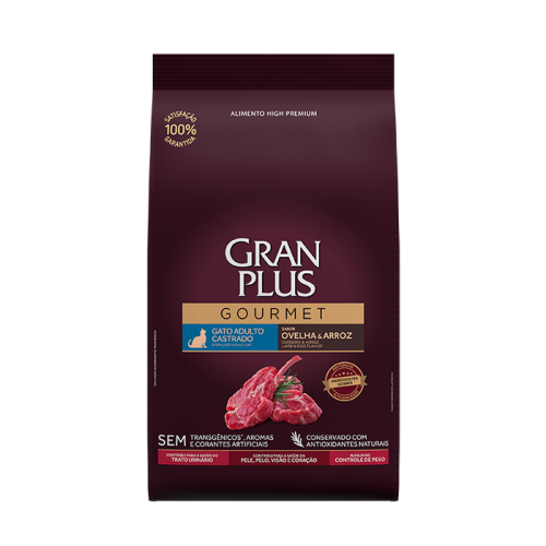 Ração Granplus Gourmet para Gatos Castrados Sabor Ovelha e Arroz