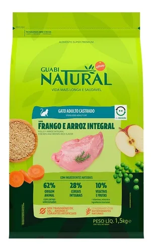 Ração Guabi Natural para Gatos Castrados Sabor Frango e Arroz