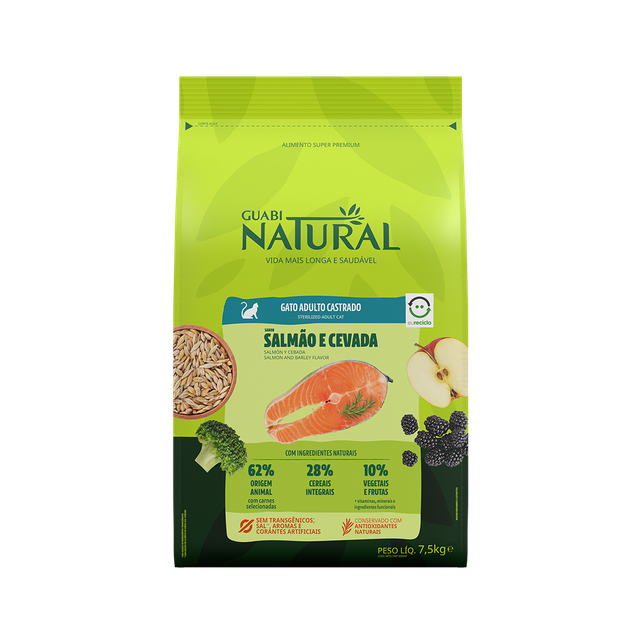 Ração Guabi Natural para Gatos Castrados Sabor Salmão e Cevada