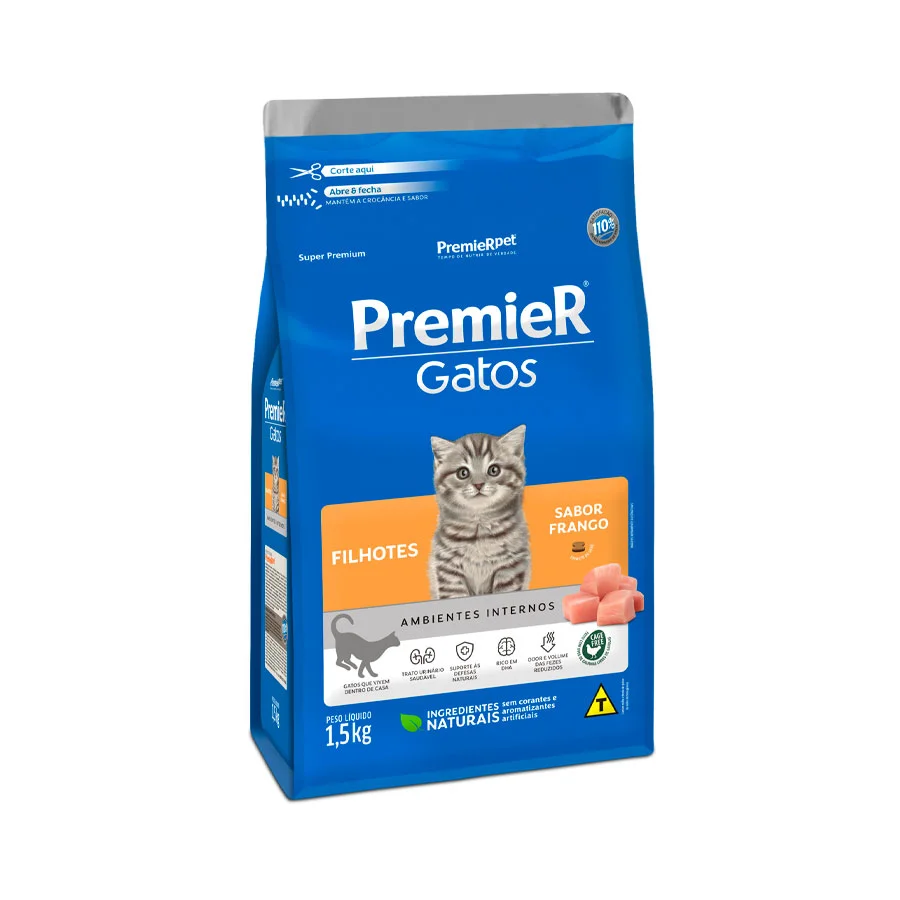 Ração PremieR Ambientes Internos para Gatos Filhotes Sabor Frango 1,5 Kg