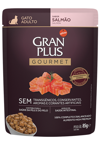 Ração Úmida GranPlus Gourmet para Gatos Adultos Sabor Salmão Sache 85 g