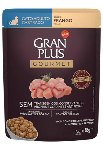 Ração Úmida GranPlus Gourmet para Gatos Castrados Sabor Frango Sachê 85 g