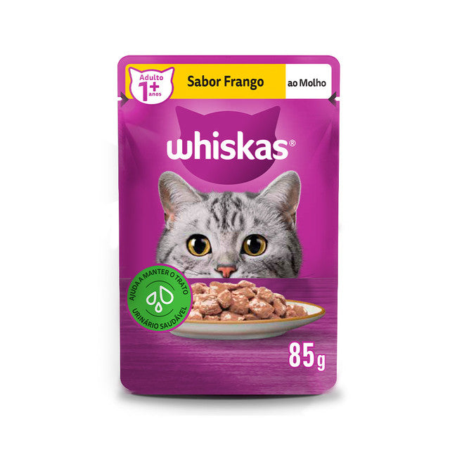 Ração Úmida Whiskas para Gatos Adultos Sabor Frango ao Molho Sachê 85 g