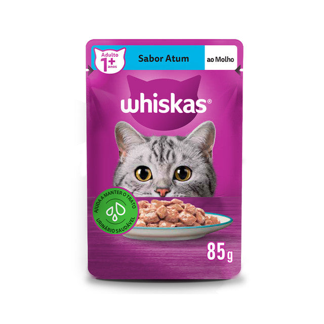 Ração Úmida Whiskas para Gatos Adultos Sabor Atum ao Molho Sachê 85 g