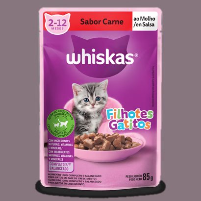 Ração Úmida Whiskas para Gatos Filhotes Sabor Carne ao Molho Sachê 85 g