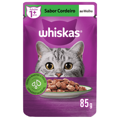 Ração Úmida Whiskas para Gatos Adultos Sabor Cordeiro ao Molho Sachê 85 g