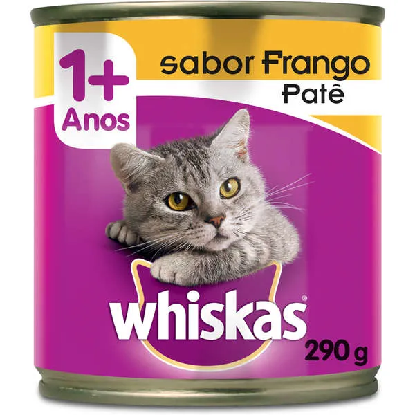 Ração Úmida Whiskas para Gatos Adultos Sabor Patê de Frango Lata 290 g