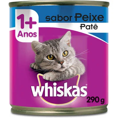 Ração Úmida Whiskas para Gatos Adultos Patê de Peixe Lata 290 g