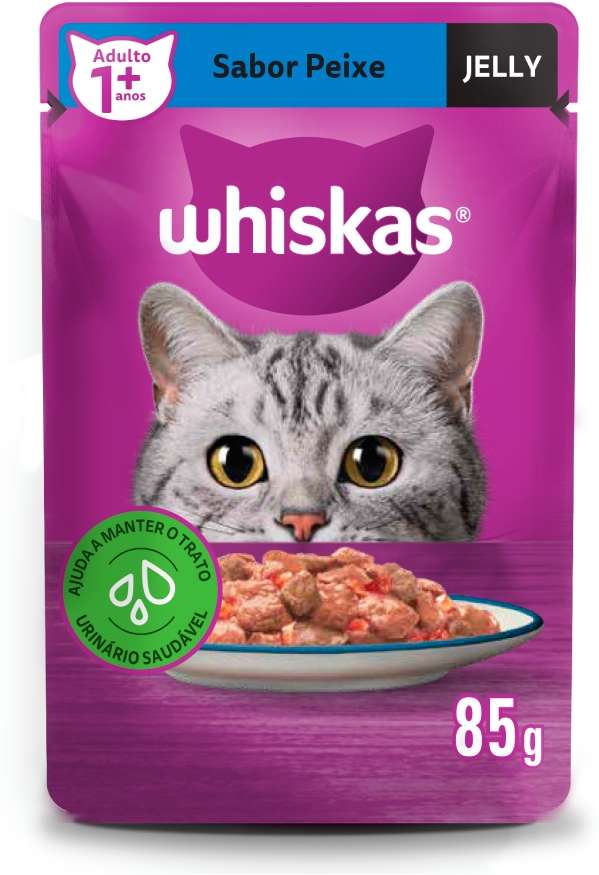 Ração Úmida Whiskas para Gatos Adultos Sabor Peixe Jelly Sachê 85 g