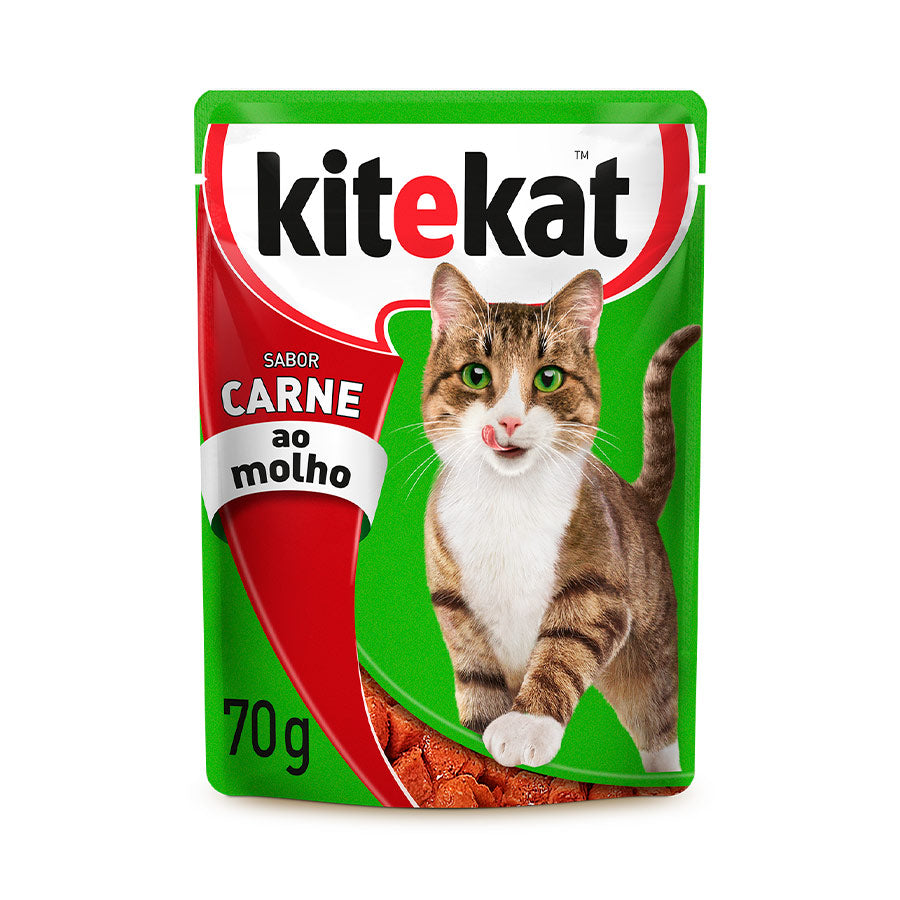 Ração Úmida Kitekat para Gatos Adultos Sabor Carne ao Molho 70 g